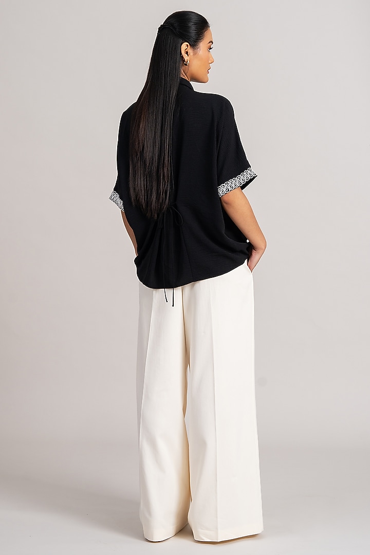 Black Twill Georgette Tie-Up Top by Namrata Joshipura at Pernia's Pop Up Shop