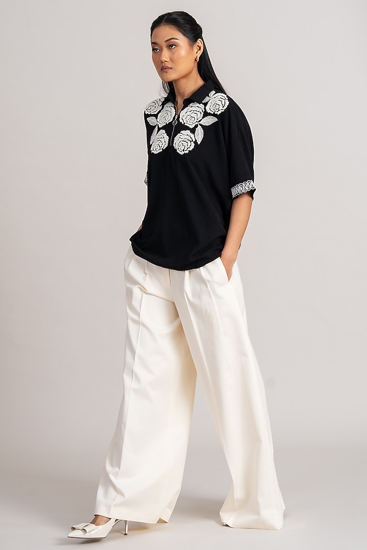 Black Twill Georgette Tie-Up Top by Namrata Joshipura at Pernia's Pop Up Shop