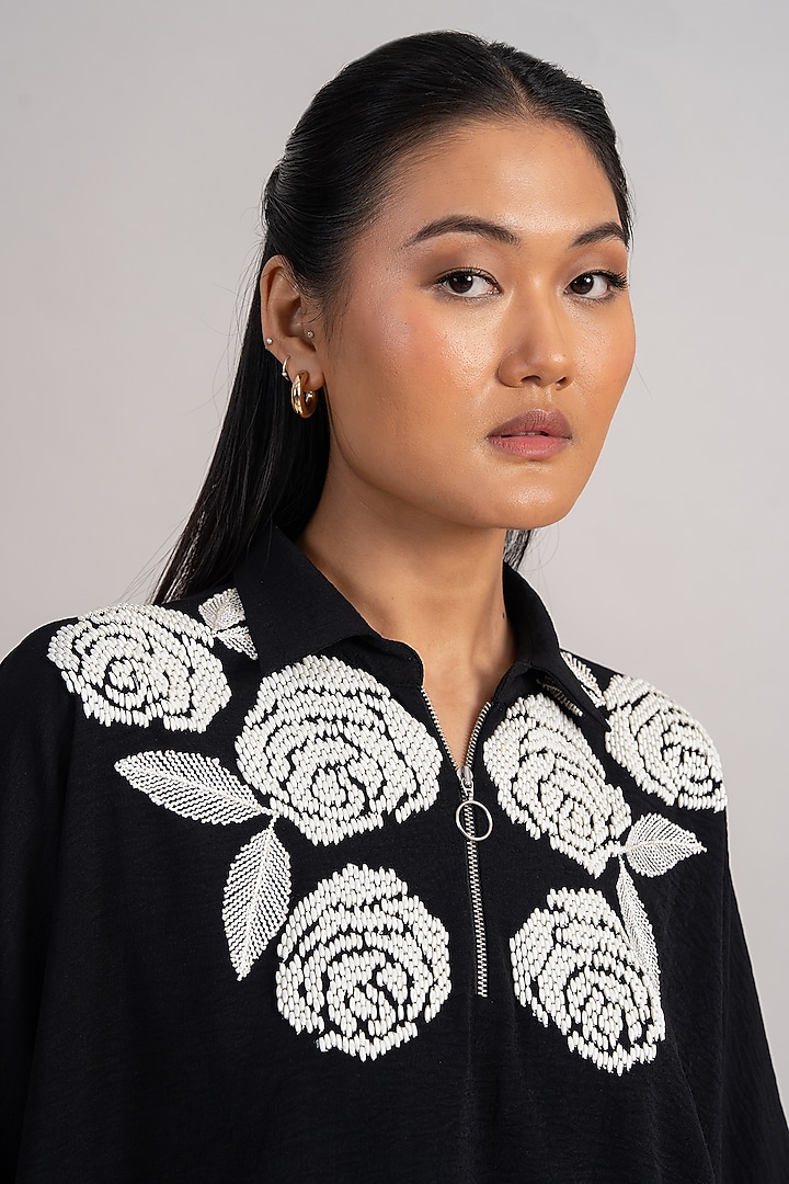 Black Twill Georgette Tie-Up Top by Namrata Joshipura at Pernia's Pop Up Shop