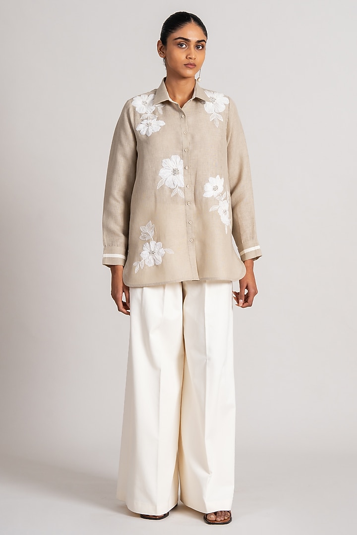 Sand-Colored Linen Tunic With Slip by Namrata Joshipura at Pernia's Pop Up Shop