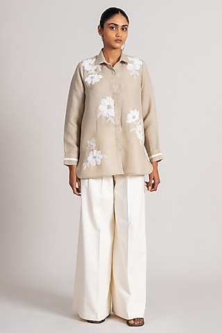 Sand-Colored Linen Tunic With Slip by Namrata Joshipura