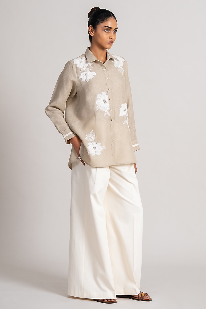 Sand-Colored Linen Tunic With Slip by Namrata Joshipura at Pernia's Pop Up Shop
