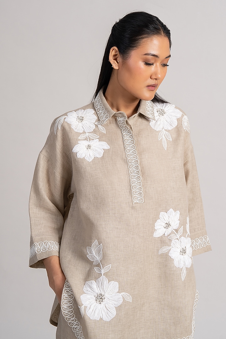 Sand-Colored Linen Tunic With Slip by Namrata Joshipura at Pernia's Pop Up Shop