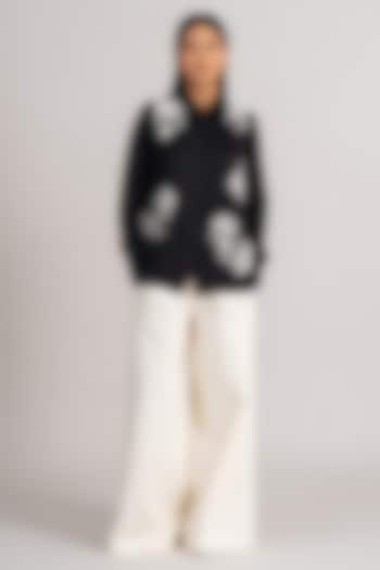 Black Modal Linen Floral Shirt by Namrata Joshipura at Pernia's Pop Up Shop