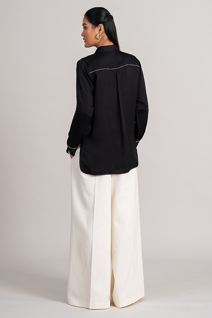 Black Modal Linen Floral Shirt by Namrata Joshipura at Pernia's Pop Up Shop