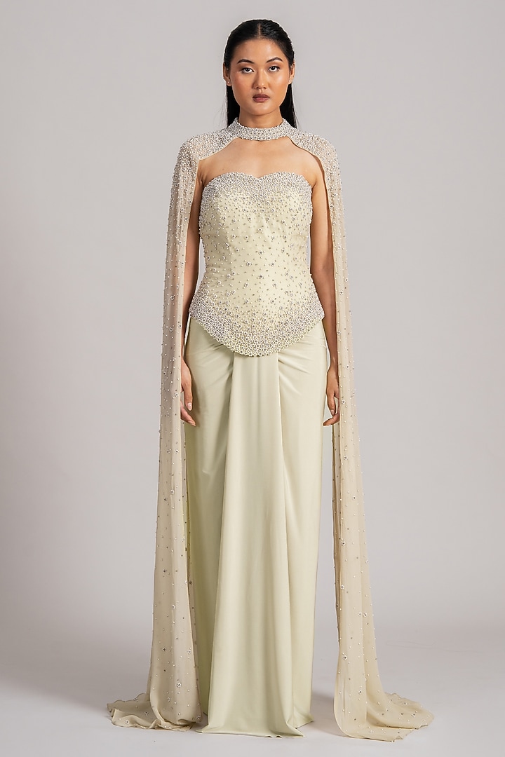 Mint Green Georgette Cape Set by Namrata Joshipura at Pernia's Pop Up Shop