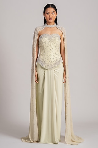 Mint Green Georgette Cape Set by Namrata Joshipura