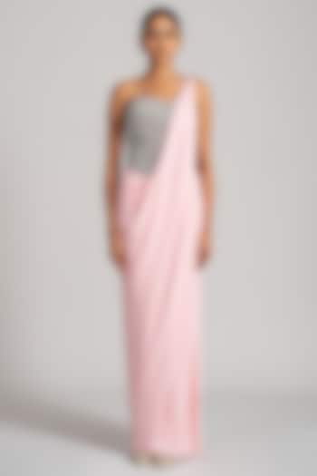 Pink Jersey Draped Wedding Saree Set by Namrata Joshipura at Pernia's Pop Up Shop