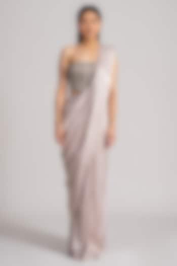 Dusty Pink Milano Satin Draped Reception Saree Set by Namrata Joshipura at Pernia's Pop Up Shop