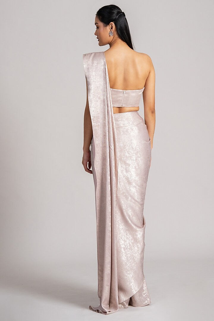 Dusty Pink Milano Satin Draped Reception Saree Set by Namrata Joshipura at Pernia's Pop Up Shop