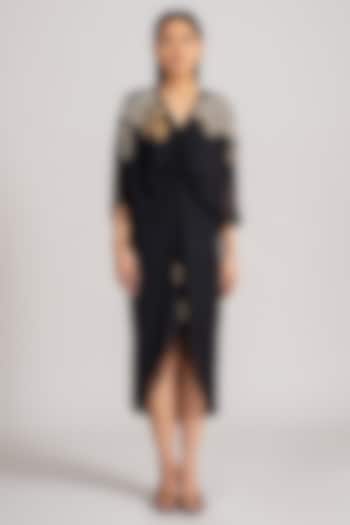 Black Georgette Midi Cocktail Dress by Namrata Joshipura at Pernia's Pop Up Shop