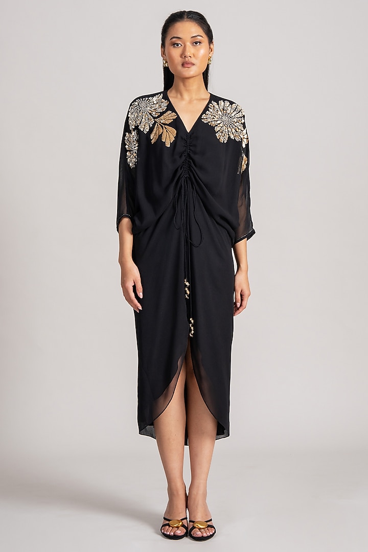 Black Georgette Midi Cocktail Dress by Namrata Joshipura at Pernia's Pop Up Shop