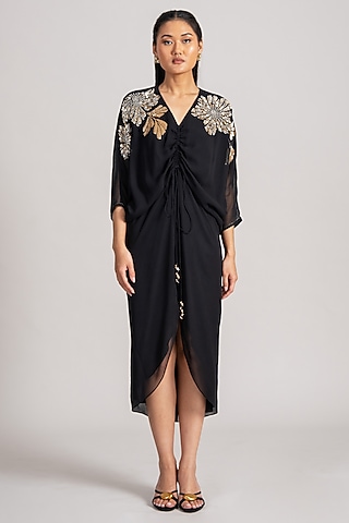 Black Georgette Midi Dress by Namrata Joshipura