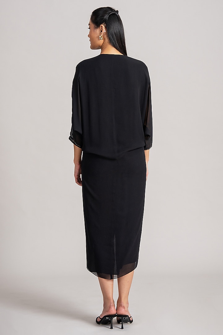 Black Georgette Midi Cocktail Dress by Namrata Joshipura at Pernia's Pop Up Shop