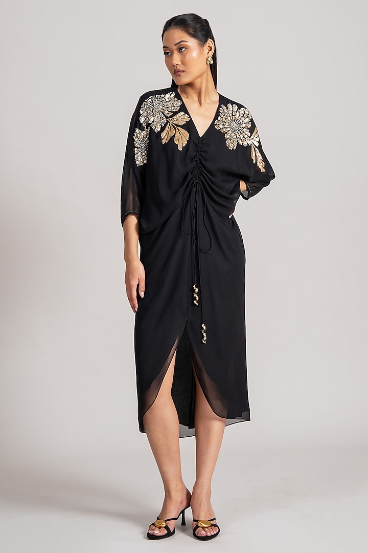Black Georgette Midi Cocktail Dress by Namrata Joshipura at Pernia's Pop Up Shop