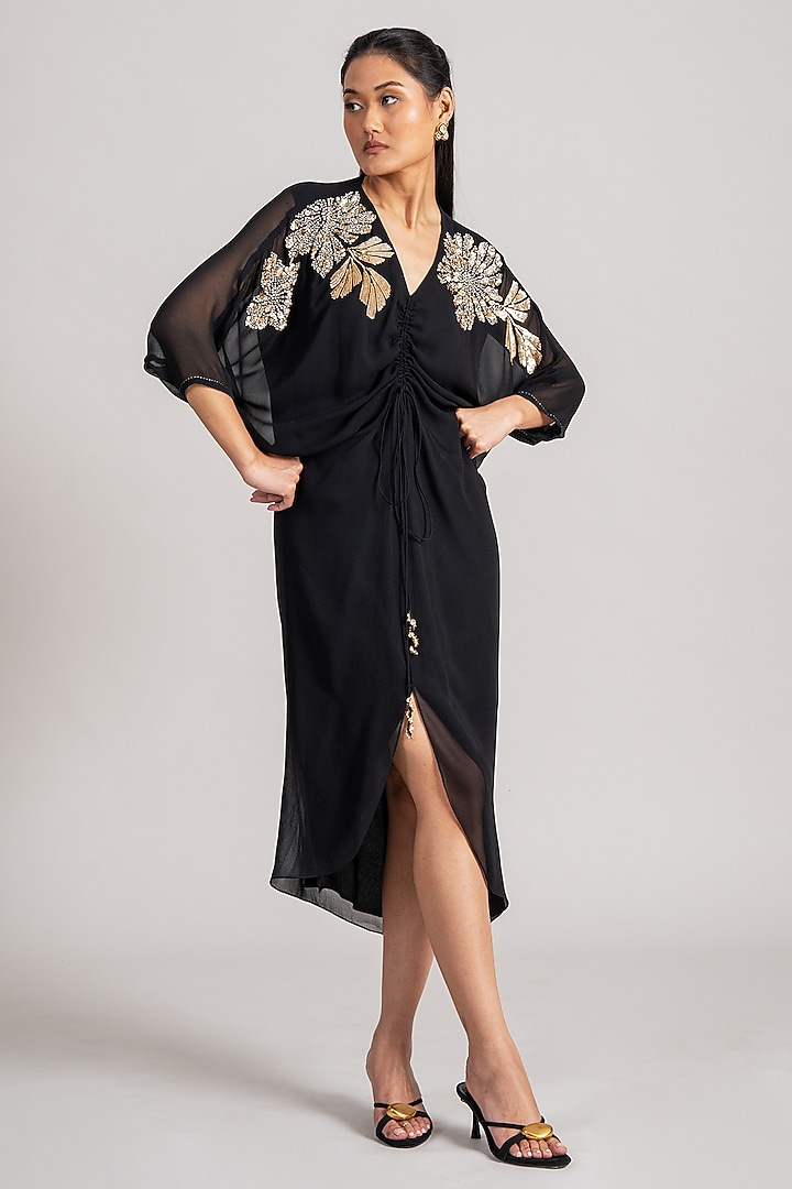 Black Georgette Midi Cocktail Dress by Namrata Joshipura at Pernia's Pop Up Shop