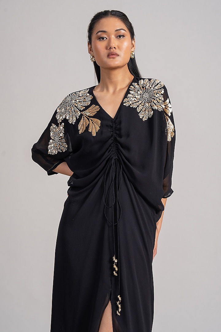 Black Georgette Midi Cocktail Dress by Namrata Joshipura at Pernia's Pop Up Shop
