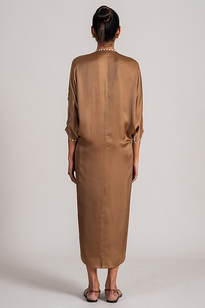 Khaki Georgette Midi Cocktail Dress by Namrata Joshipura at Pernia's Pop Up Shop