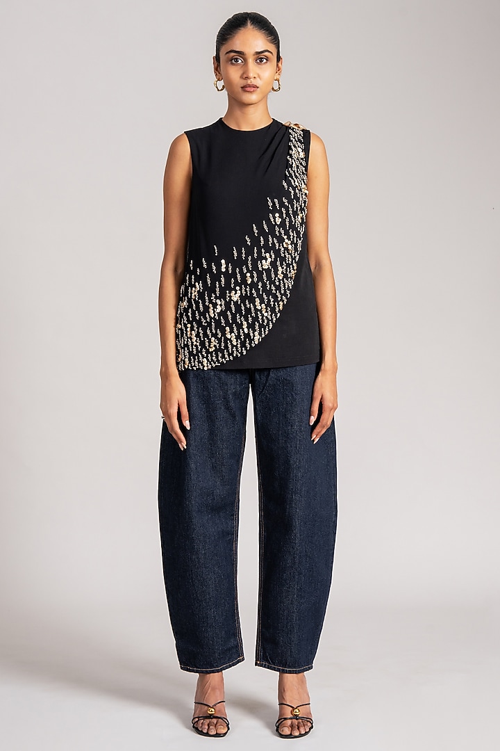 Black Jersey Draped Top by Namrata Joshipura at Pernia's Pop Up Shop