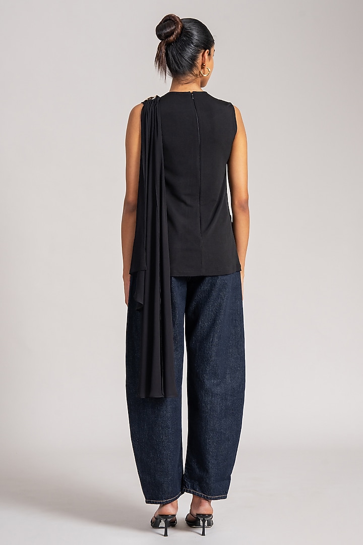 Black Jersey Draped Top by Namrata Joshipura at Pernia's Pop Up Shop