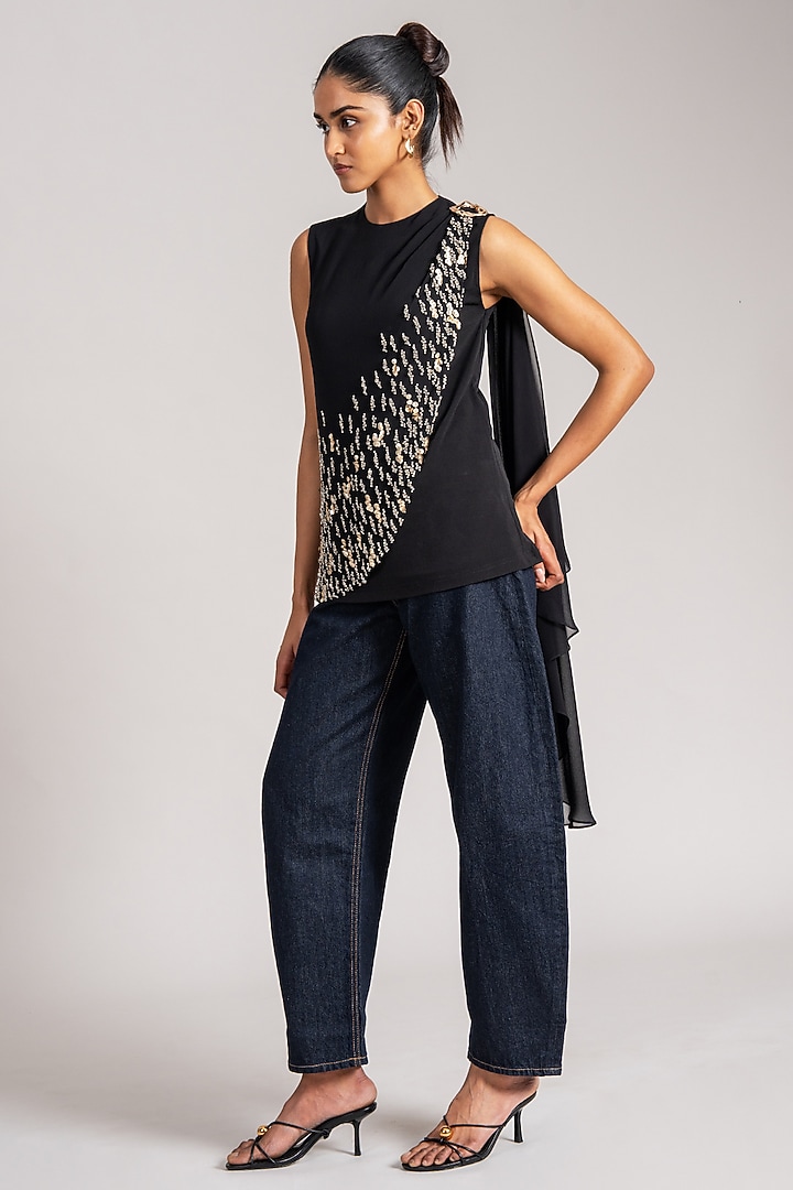 Black Jersey Draped Top by Namrata Joshipura at Pernia's Pop Up Shop