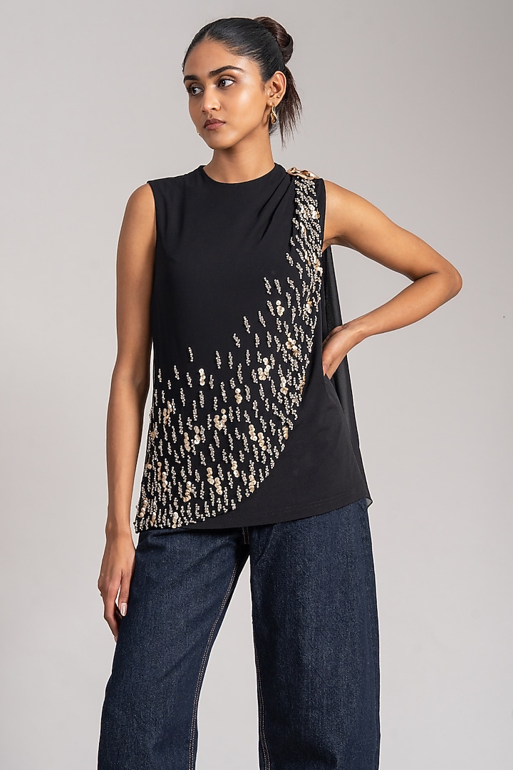 Black Jersey Draped Top by Namrata Joshipura at Pernia's Pop Up Shop