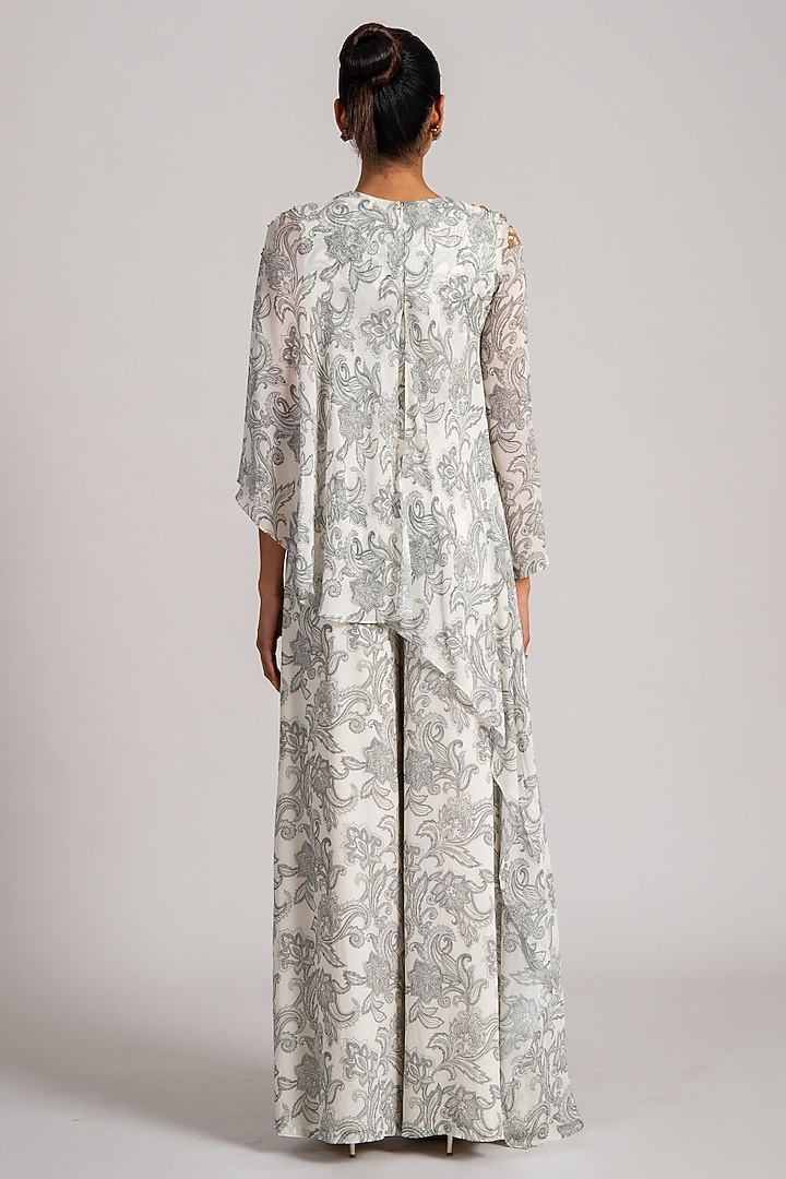 Ivory Georgette Printed Cape Jumpsuit by Namrata Joshipura at Pernia's Pop Up Shop