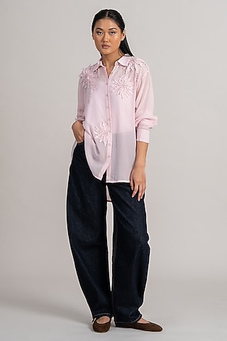Blush Pink Georgette Boxy Top by Namrata Joshipura
