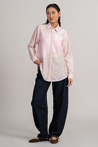 Blush Pink Modal Linen Shirt by Namrata Joshipura
