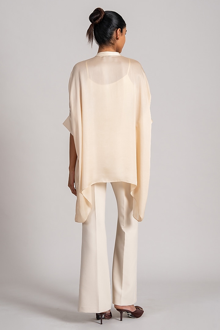 Ecru Beige Cupro Satin Handkerchief Tunic by Namrata Joshipura at Pernia's Pop Up Shop