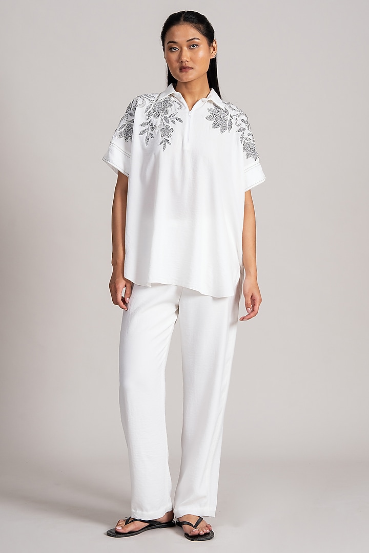Ivory Twill Georgette Co-Ord Set by Namrata Joshipura at Pernia's Pop Up Shop