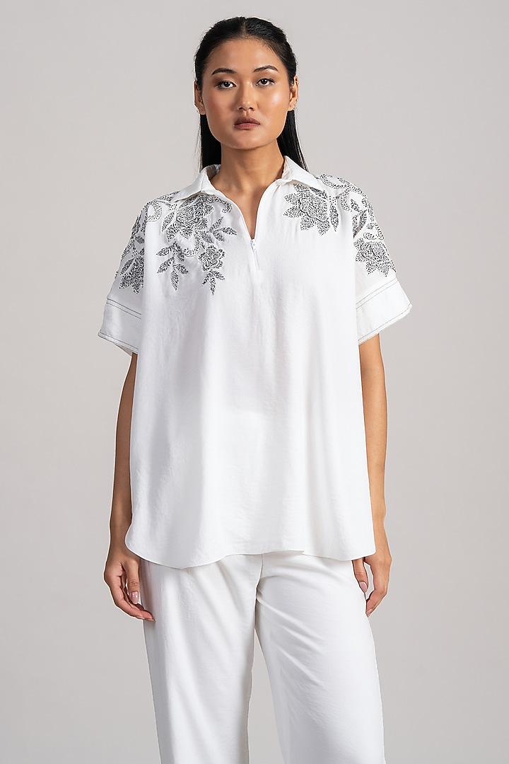 Ivory Twill Georgette Co-Ord Set by Namrata Joshipura at Pernia's Pop Up Shop