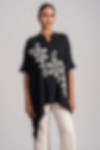 Black Twill Georgette Handkerchief Tunic by Namrata Joshipura at Pernia's Pop Up Shop