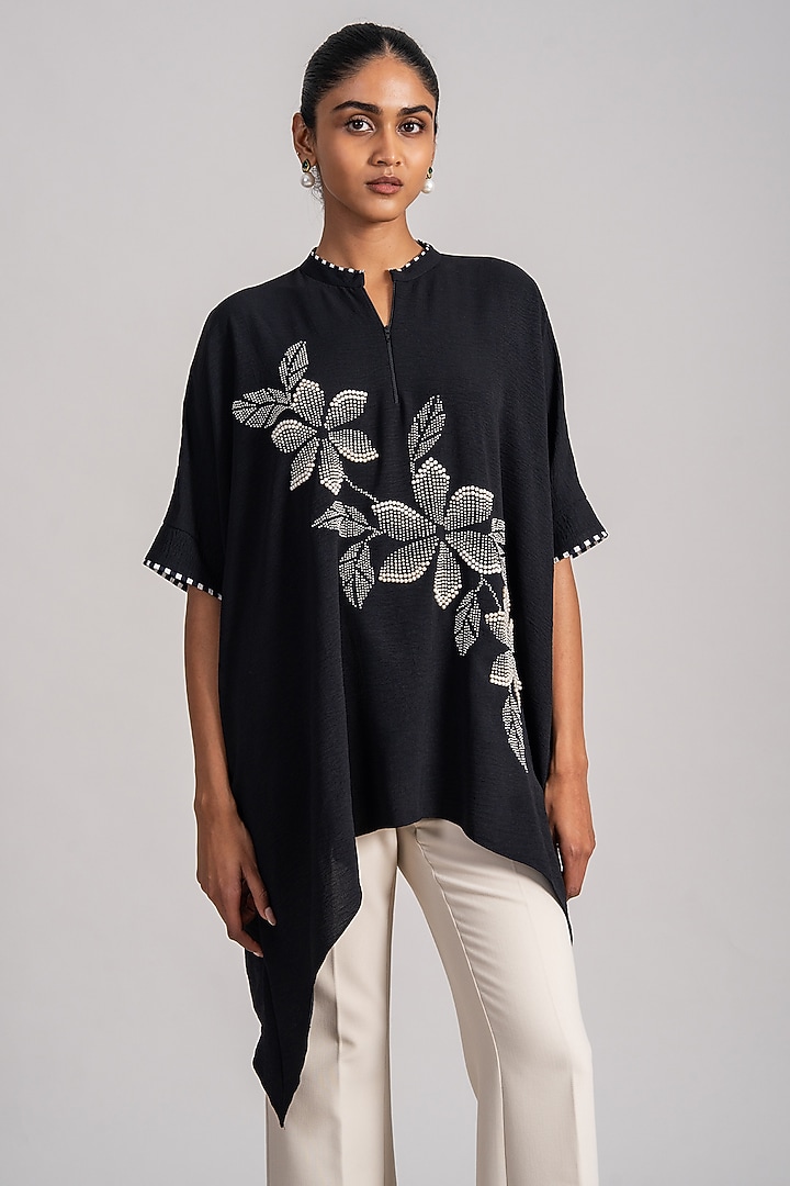 Black Twill Georgette Handkerchief Tunic by Namrata Joshipura at Pernia's Pop Up Shop