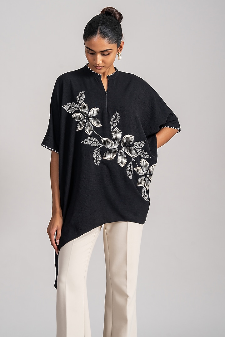 Black Twill Georgette Handkerchief Tunic by Namrata Joshipura at Pernia's Pop Up Shop