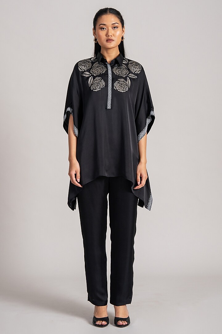 Black Cupro Satin Co-Ord Set by Namrata Joshipura at Pernia's Pop Up Shop