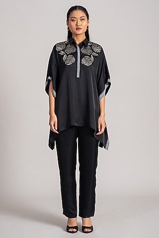 Black Cupro Satin Co-Ord Set by Namrata Joshipura