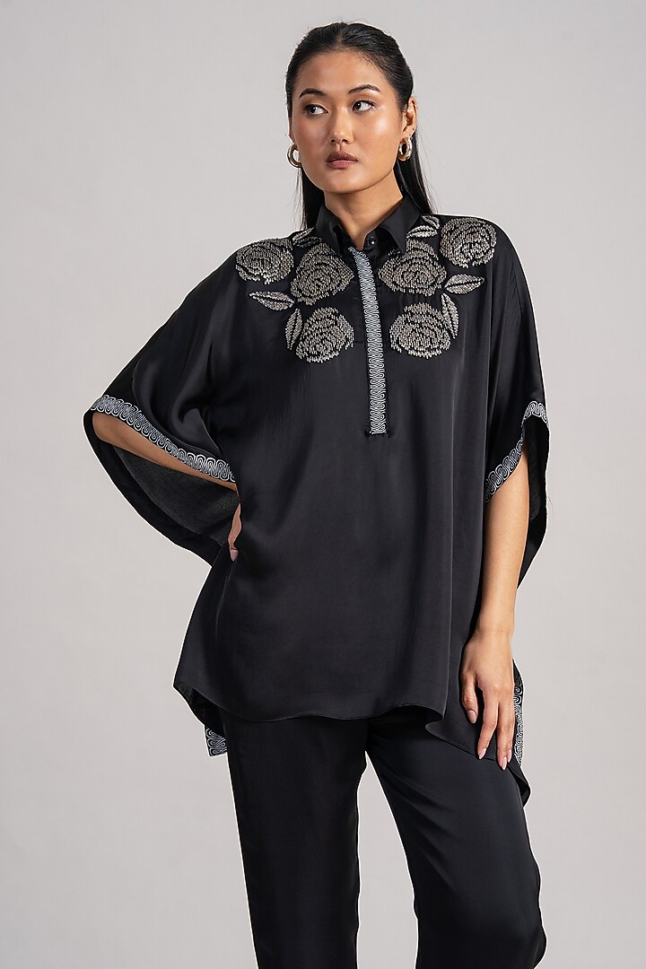 Black Cupro Satin Co-Ord Set by Namrata Joshipura at Pernia's Pop Up Shop