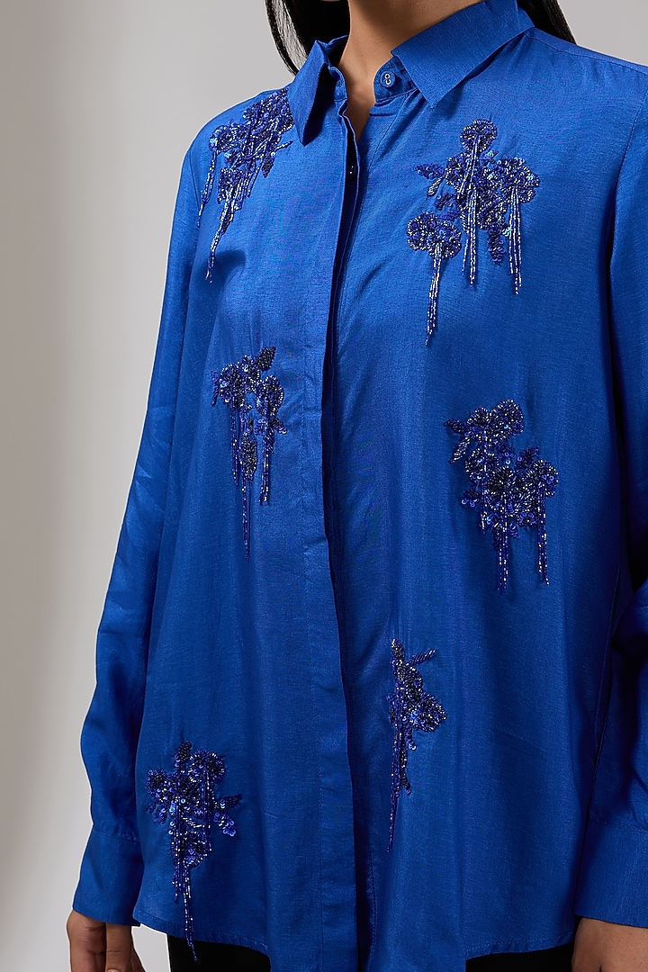 Amber Silk Voile Floral Hand & Machine Embellished Shirt by Namrata Joshipura at Pernia's Pop Up Shop