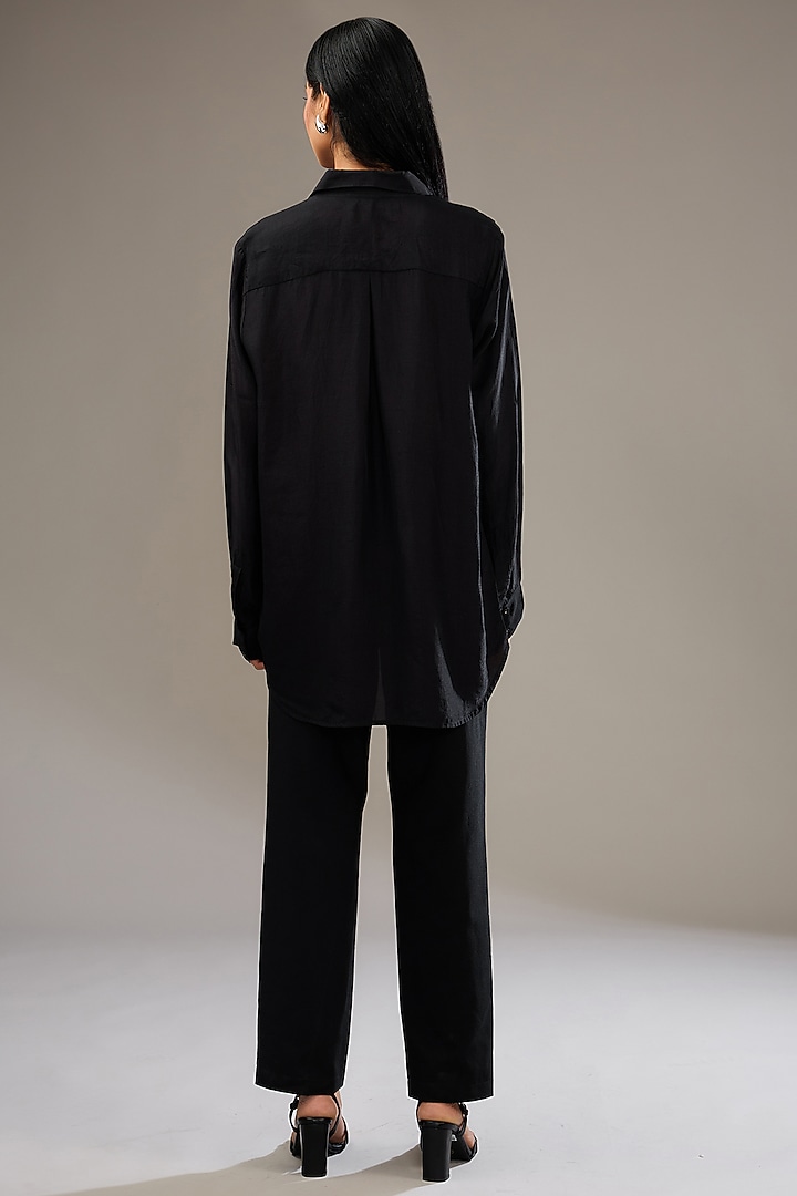 Charcoal Silk Voile Hand & Machine Embellished Shirt by Namrata Joshipura at Pernia's Pop Up Shop