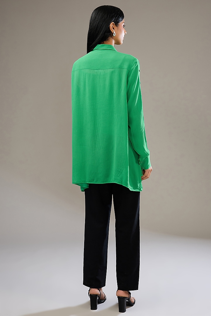 Green Georgette Hand & Machine Embellished Shirt by Namrata Joshipura at Pernia's Pop Up Shop
