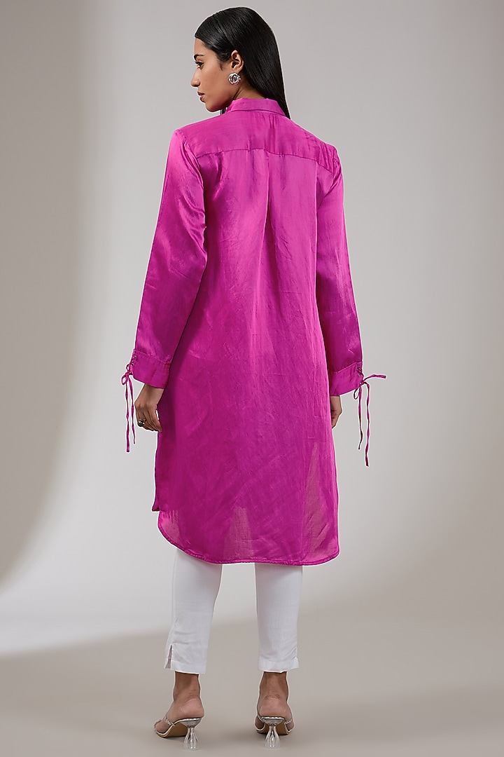 Ruby Satin Linen Floral Hand & Machine Embellished Tunic by Namrata Joshipura at Pernia's Pop Up Shop