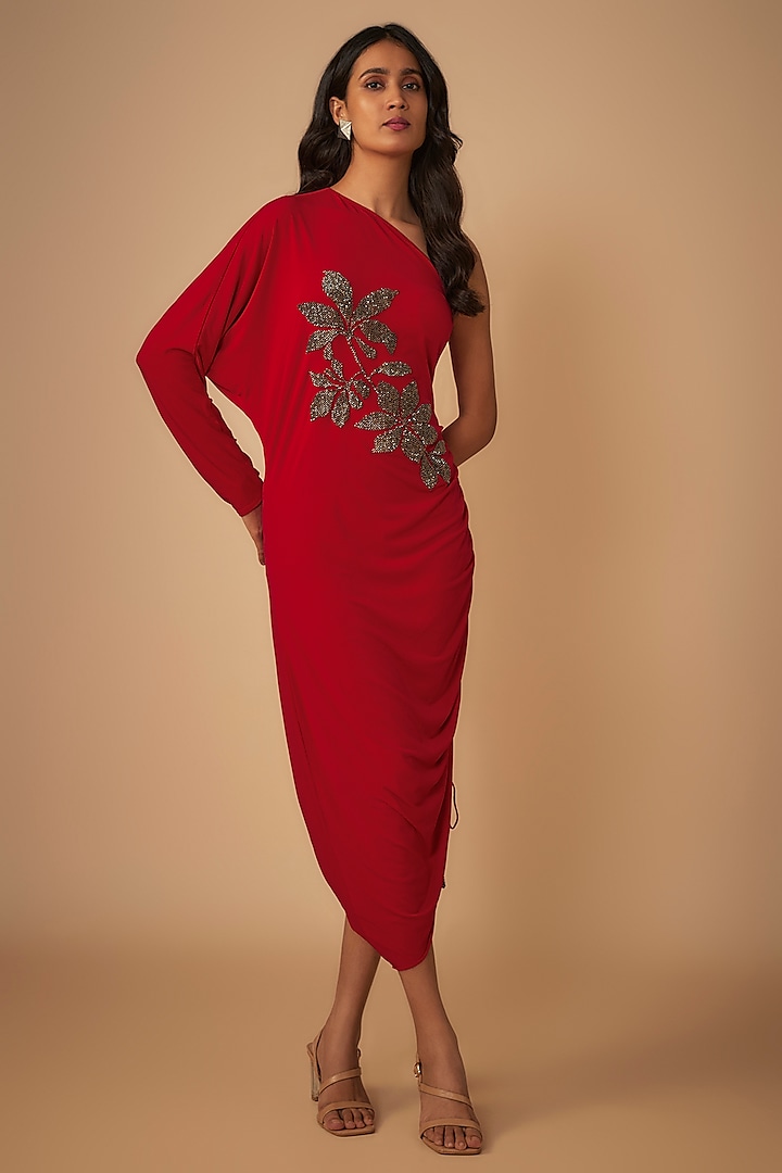 Red Jersey Midi Dress by Namrata Joshipura at Pernia's Pop Up Shop