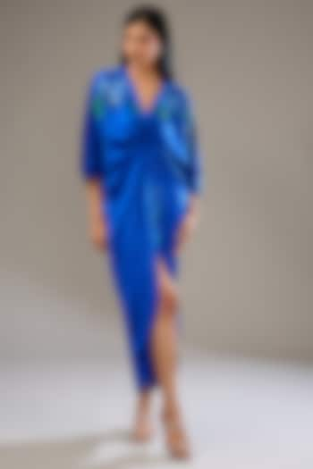 Neptune Blue Nirvana Crepe Dress by Namrata Joshipura