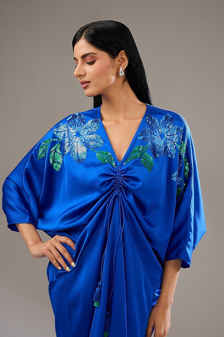 Neptune Blue Nirvana Crepe Vacation Dress by Namrata Joshipura at Pernia's Pop Up Shop
