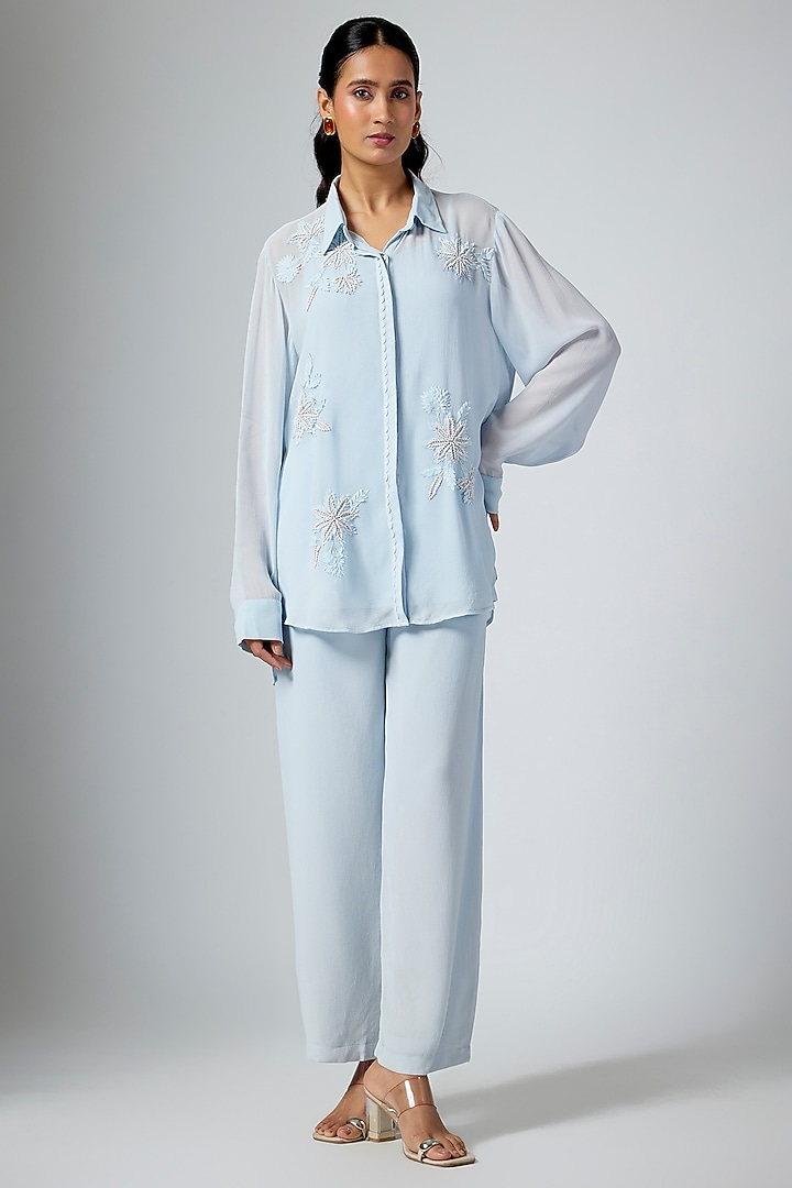 Powder Blue Chanderi Shirt by Namrata Joshipura at Pernia's Pop Up Shop