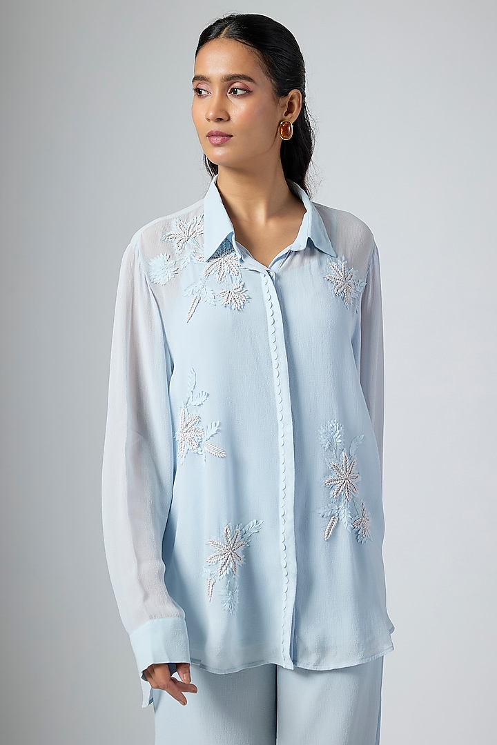 Powder Blue Chanderi Shirt by Namrata Joshipura at Pernia's Pop Up Shop