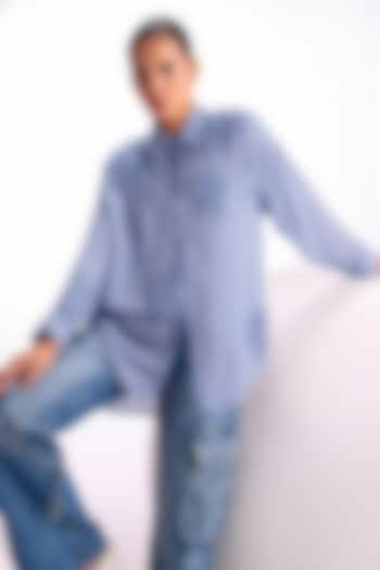 Lavender Georgette Floral Embellished Boxy Shirt by Namrata Joshipura at Pernia's Pop Up Shop