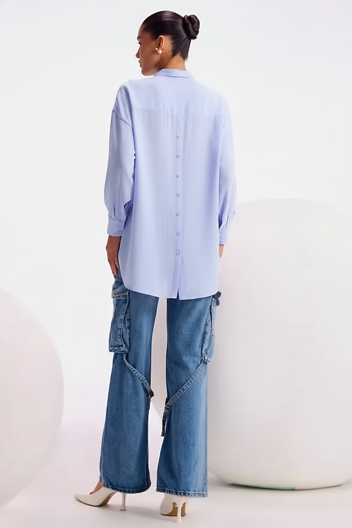 Lavender Georgette Floral Embellished Boxy Shirt by Namrata Joshipura at Pernia's Pop Up Shop