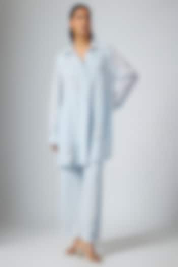 Ice Blue Chanderi Vacation Dress by Namrata Joshipura at Pernia's Pop Up Shop